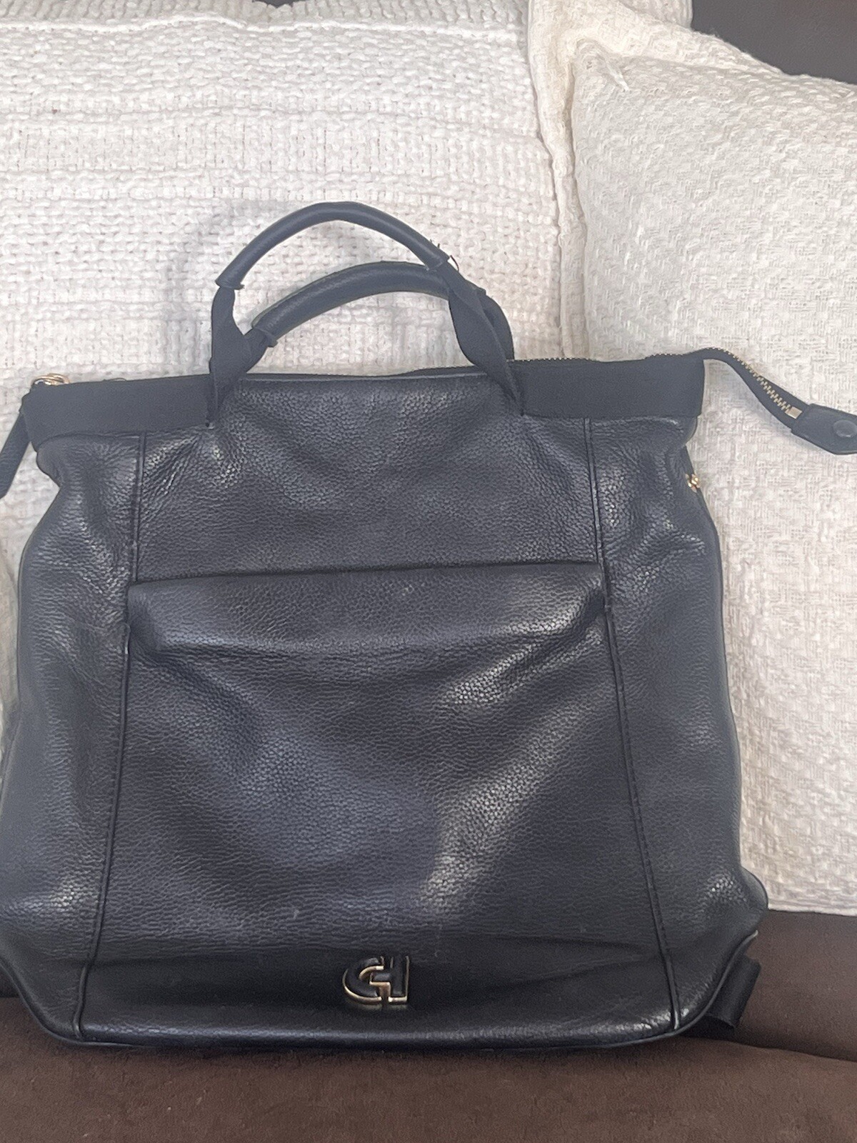 COLE HAAN Women’s Black Leather Pebble Backpack