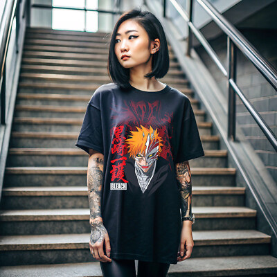Bleach t-shirt Ichigo Kurosaki Moon Kawai anime manga black