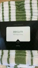 HOME CONCEPTS  DISH CLOTHS (4) 12 X 12  GREEN  WHITE 100% COTTON NIP