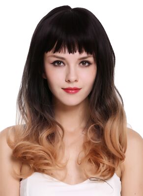 WIG ME UP Damenperücke Lang Mit Pony, Balayage Dunkelbraun/Rotblond – 50 Cm, Kunstfaser, Kopfumfang Bis 60 Cm