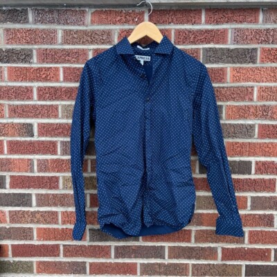 express navy blue dress shirt Express Mens Button Up Shirt Small Navy Blue & White Collared Casual Dress Shirt