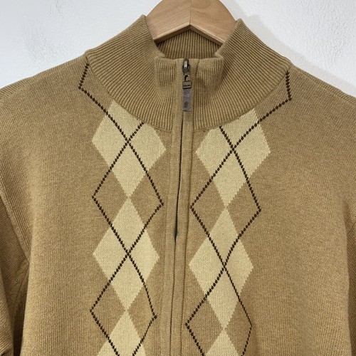 Izod Mens Sweater Small Argyle Full Zip Long Sleeve Grandpa Cotton Preppy Retro - Picture 2 of 9