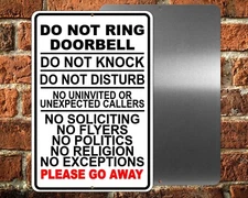 Do Not Ring Doorbell Knock Do Not Disturb No Soliciting Sign METAL 5 SIZES SI159
