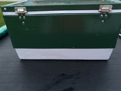 Vintage Coleman Green Metal Cooler - 1970's w/Handles, Opener