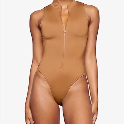SKIMS Signature Swim Zip Front One Piece Swimsuit Almond