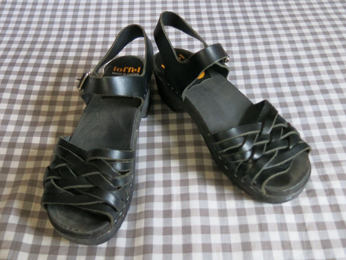 Swedish Hasbeens Braided Debutant leather sandals black clogs shoes EU 36 US 6