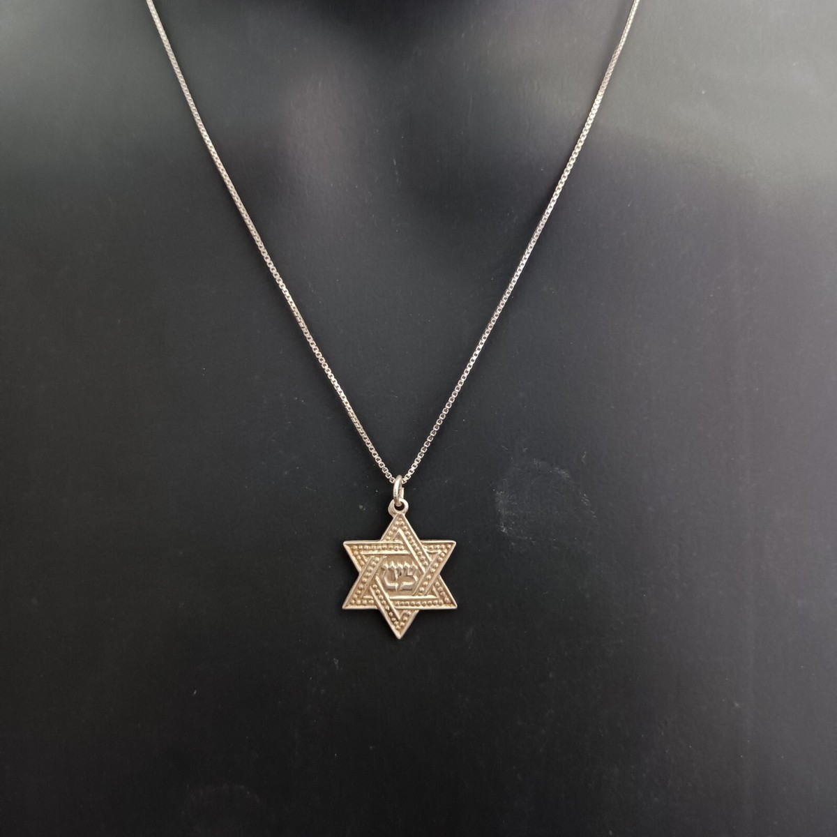 Collana Con Ciondolo Stella Di Davide In Acciaio Inox - Catena A Palline 2mm, Lunghezza 23 Pollici