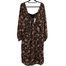 Madewell Dress Women 24W Metallic Dark Floral Chiffon Mini Boho Hippie Peasant