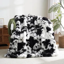 Cow Print Heating Throw Blankets Luxurious Western Soft Bubble Faux Rabbit Fur 8