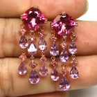 925 Sterling Silver 10 x 10 mm. Azotic Pink Topaz, Amethyst & Sapphire Earrings