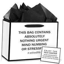 Black White Retirement Gift Bags Retirement Theme Paper Wrapping Bag with 