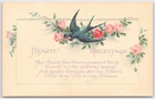 Vintage Hearty Greetings Postcard with Swallow & Roses, Series 1223D