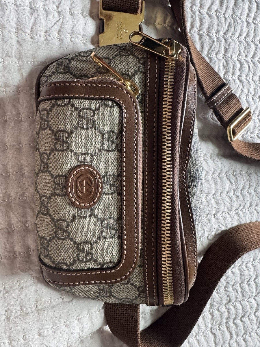 Gucci GG Monogram Calfskin Retro Interlocking G Belt Bag Beige