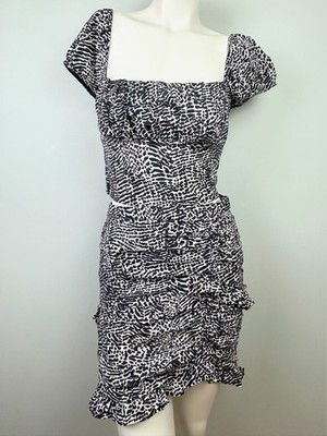 Stradivarius Two Piece Skirt & Top Set Black & White Zebra Print Ruched Dress S