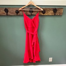 J.Crew Red Ruffle Wrap Midi Dress Spaghetti Strap J1651 Womens Size 4