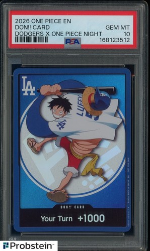 2026 DODGERS x ONE PIECE NIGHT MONKEY D LUFFY DON!! CARD PROMO PSA 10 GEM MINT