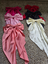 Handmade Satin Bow Hair Barrette Long Tail Ribbon Multicolor Solid for Women