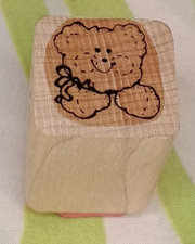 Small Teddy Bear Head Rubber Stamp Wood