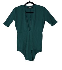 Reformation Bodysuit Women's Medium Short Sleeve V-Neck Ribbed Stretch Green