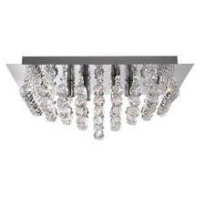 4 Lights Chrome Finish Square Plate Flush Fitting Light with Clear Crystal Balls
