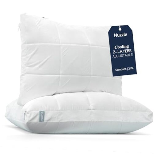 Cooling Adjustable Pillow for Side Sleepers, Standard SIze (Set of 2) White