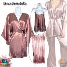 NWT Linea Donatella Women's 3-Pc. XL Satin Fringe Sleep Set QTF097, Mink