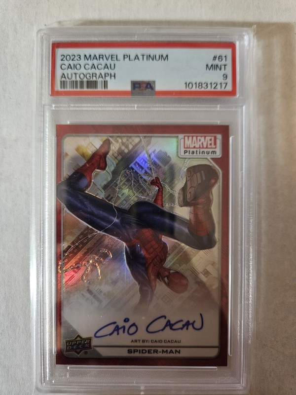2023 Upper Deck Marvel Platinum Spider Man Red Rainbow Caio Cacau Auto PSA 9