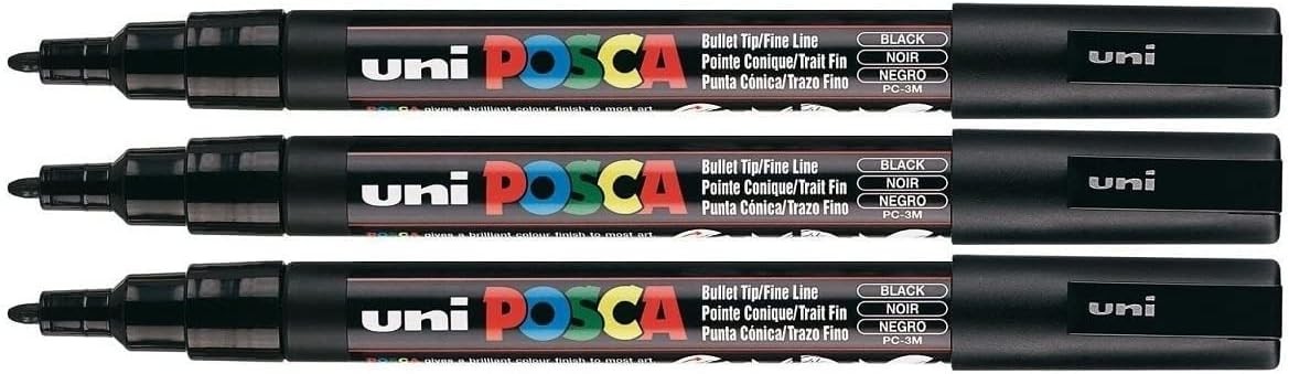 Uni Posca Paint Marker PC-3M Black, 3 Pens 1 Count (Pack of 