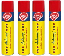 4x Bomboletta 300 ML Gas Ricarica Accendini Butano Con Adattatori