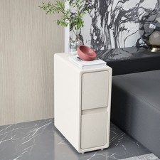 Slim Bedside Table Cabinet White with Drawer and Shelf, Small Wood Nightstand