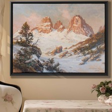 Rustic Mountain Oil Painting Canvas Print Vintage Nature Wall Art Decor
