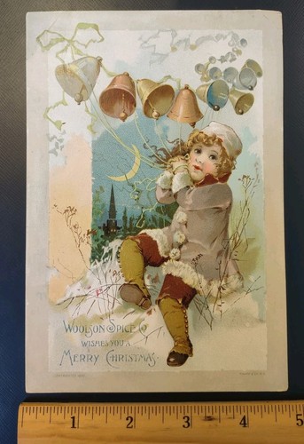Lion Coffee Woolson Spice Toledo Ohio Christmas Bells Girl Victorian Trade Card