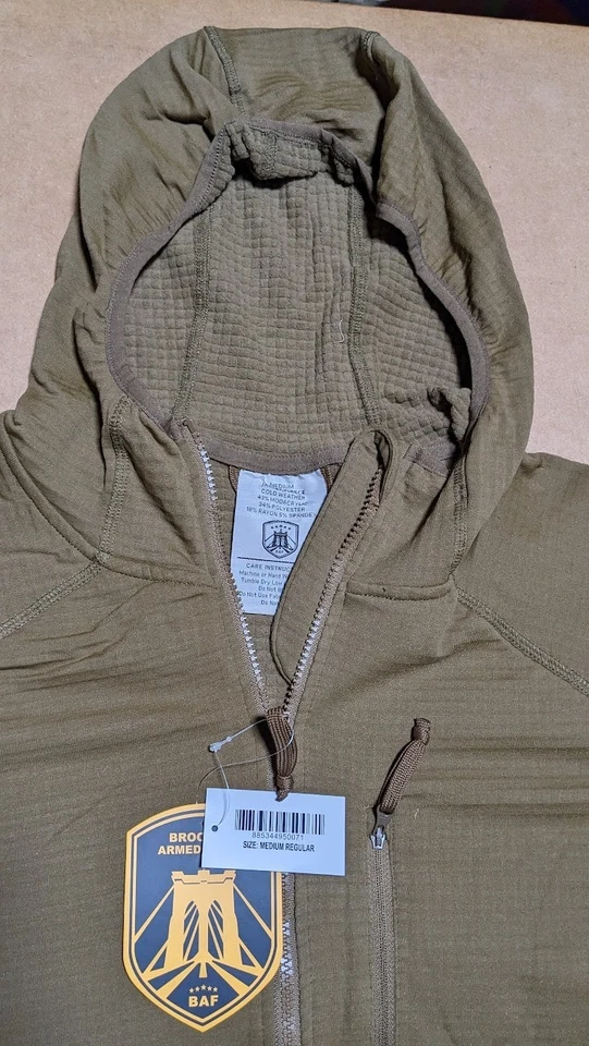 Cold Weather Grid Fleece Jacket Coyote Waffle Gen 3 USGI Style by BAF NEW w Hood - Image 4 of 4