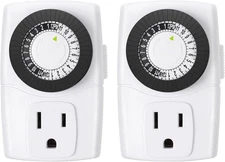 Indoor 24‑Hour Mechanical Outlet Timer 2‑Pack Easy Daily On/Off for Lamps & Fans