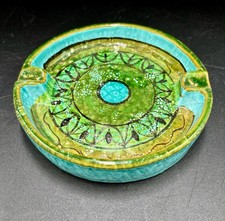 Vintage MCM Bitossi  Italy Blue / Green Ceramic Ashtray