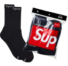 Size 6-12 - Supreme x Hanes Crew Socks BLACK  4 PACK