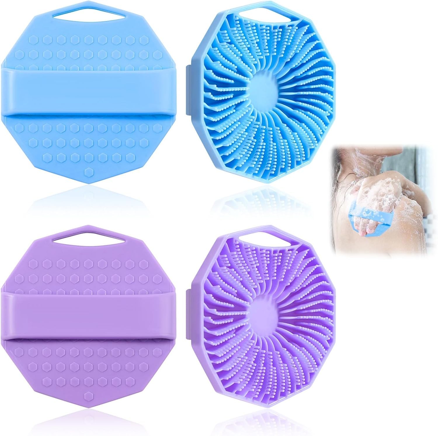2Pack Silicone Body Scrubber Shower Scrubber Gentle Exfoliating Back Loofah Scr