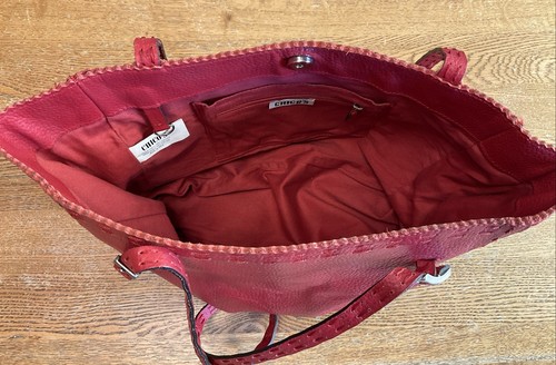 CHICO'S Red Pebbled Leather Medium Size Shoulder Bag Tote Shopper Top Stitching - Picture 11 of 14