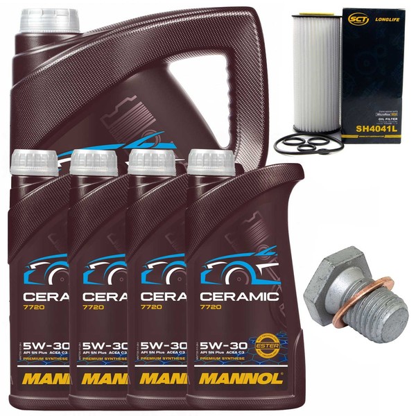 MotoröL Filter Set Mannol 5W-30 Ceramic 9 Liter + Schraube FüR BMW 5Er 7Er E60-image