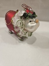 Fancy Pig In Ruffles Blown Glass Christmas Ornament