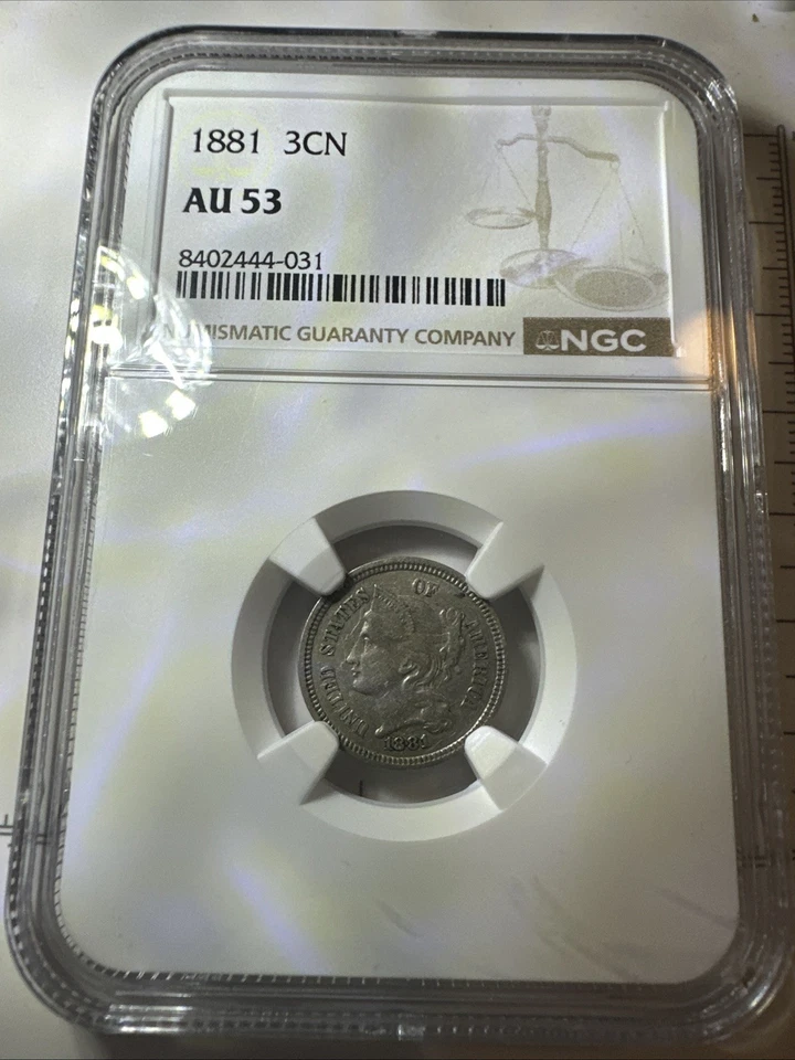 NGC AU-53 1881 Nickel Three Cent Piece, Lightly Circulated w/ Mild Luster. - Image 3 of 4