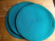 Aqua Round Straw Rattan Placemats Set of 8, 14.5 inches diameter