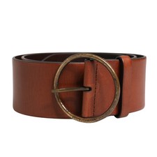 DOLCE & GABBANA Belt Men Brown Leather Wide Waist Metal Round Buckle 90cm / 36in