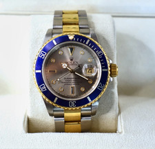 Rolex Submariner Date 16613 Two-Tone Silver Serti Diamond Sapphire Dial