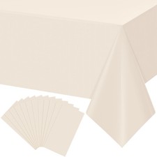 12Pcs Beige Tablecloths for Rectangle Tables,Disposable Plastic Ivory Table C...