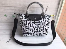 Longchamp Le Pliage Neo S "LPG Monogram" 3way Tote Bag Black White Japan New