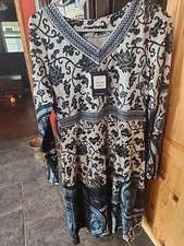 NWT White Mark Floral V Neck Long Sleeve Lightweight Sweater Dress M Blue /gray