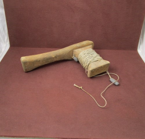 Vintage Primitive Handmade Wooden Ice Fishing Hand Reel and Line