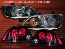 2002-2003 Mitsubishi Lancer Eslsoz Jdm Black Headlights Black Tail Lights