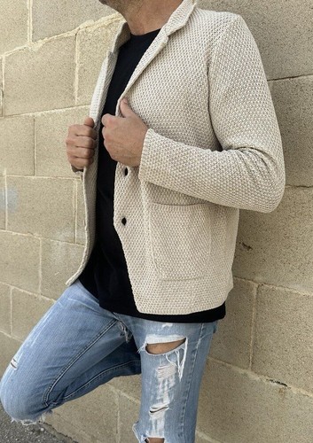 GIACCA UOMO LINKS COTONE CARDIGAN SIZE S/M/L/XL/XXL LAVORATO A MAGLIA SLIM FIT - Picture 34 of 39
